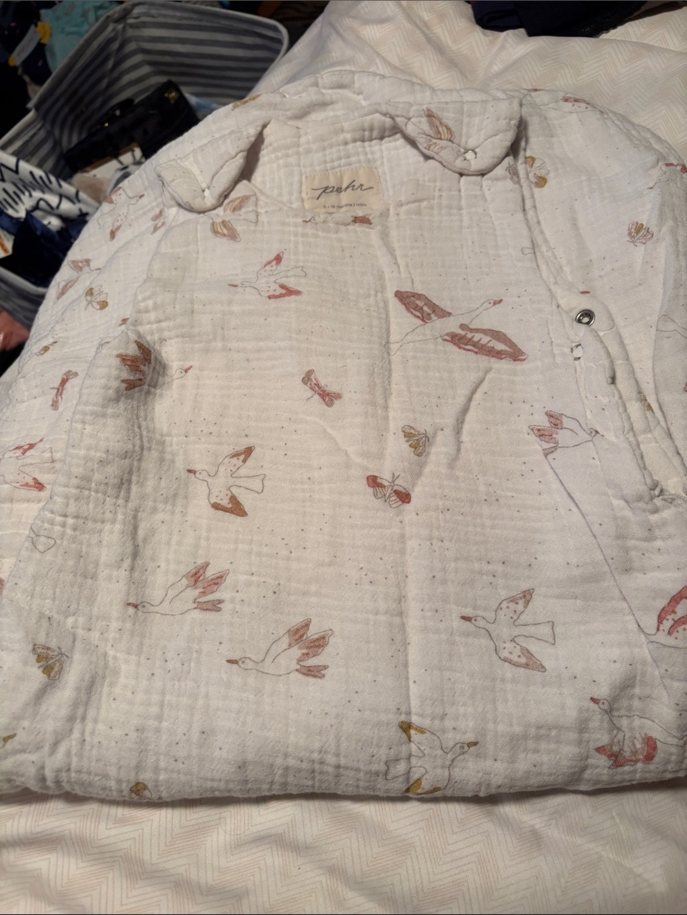 Pehr White Muslin Baby Sleep Sack with Bird Print - 9-18 months